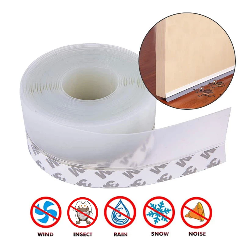 Door Bottom Seal Strip 5Meters Door Bottom Seal Strip Weather Window Rubber Seal Weatherstrip Windproof Dust Self Adhesive Door Windshield Sealing Tape