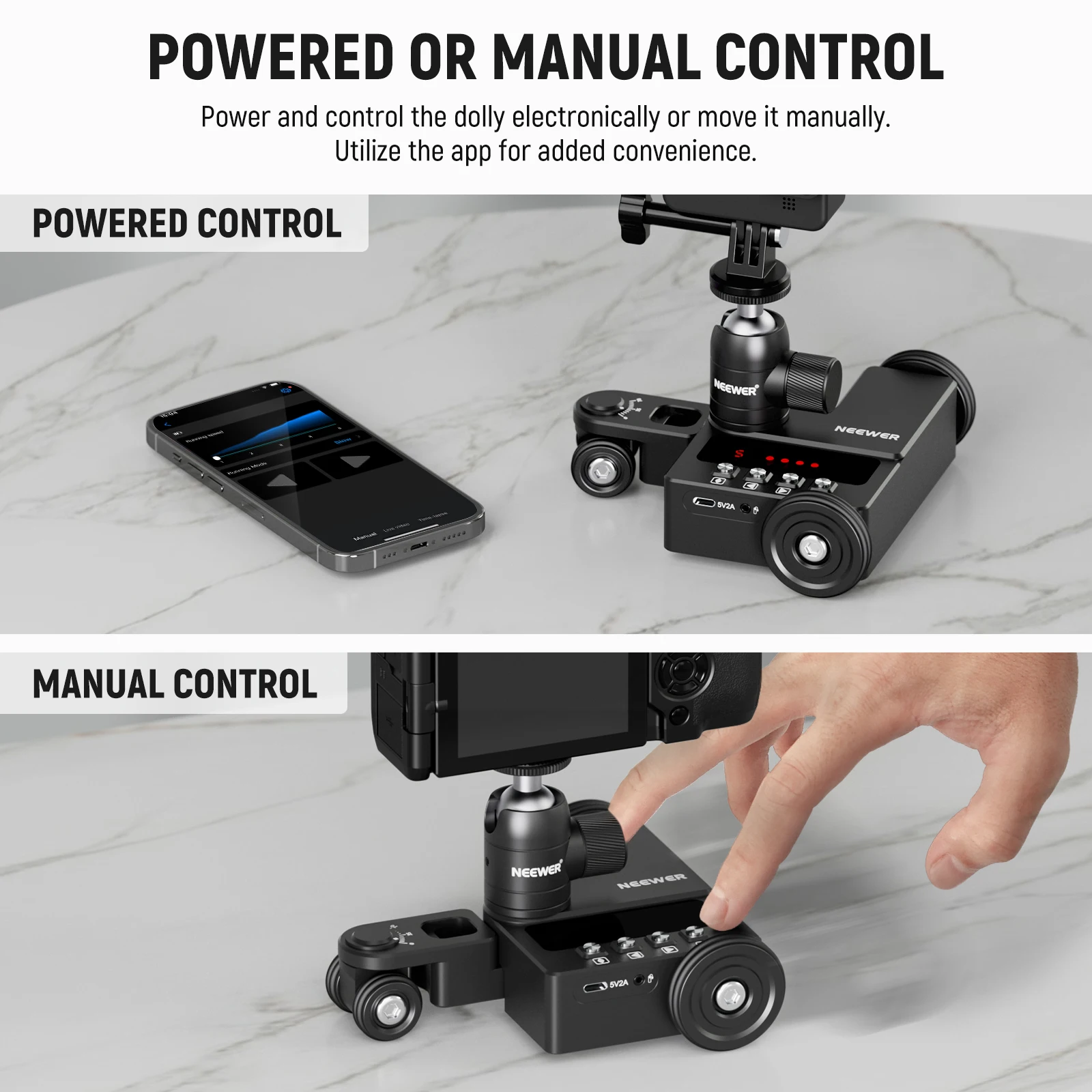 NEEWER motorized camera dolly with app control ultra silent slider for GoPro Hero 12 iPhone 15 Pro Max Samsung S23