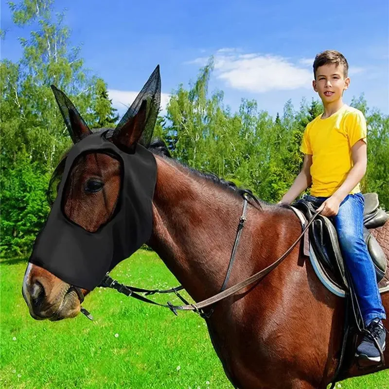 1pc Anti-Fly Mesh Equine Mask Horse Mask Stretch Bug Eye Horse Fly Mask with Covered Ears Horse Fly Mask Long Nose with Ears 5