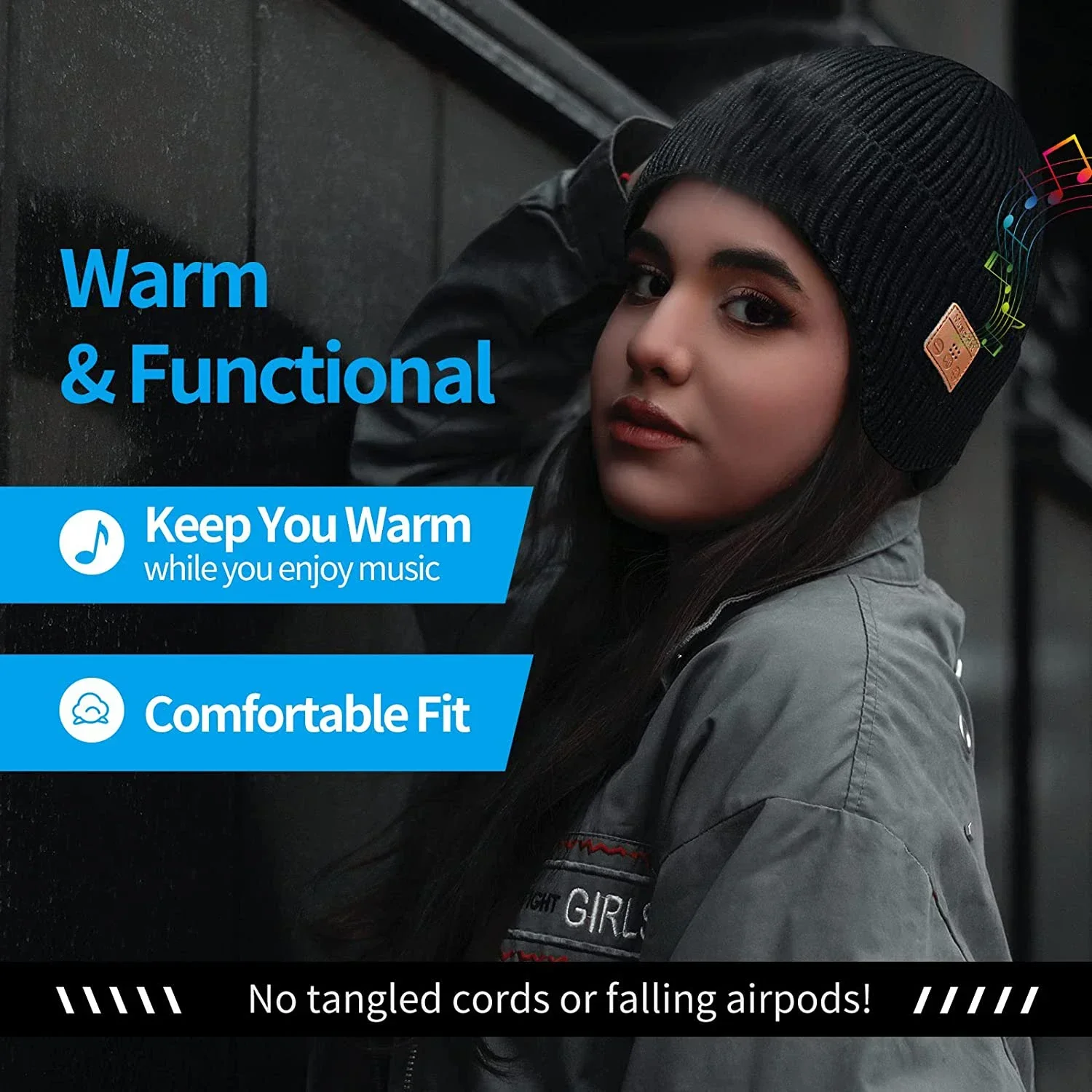 Cappello a cuffia Bluetooth con cuffie cappello invernale lavorato a maglia senza fili microfono e altoparlanti incorporati regali tecnologici unici Stuffers per calze