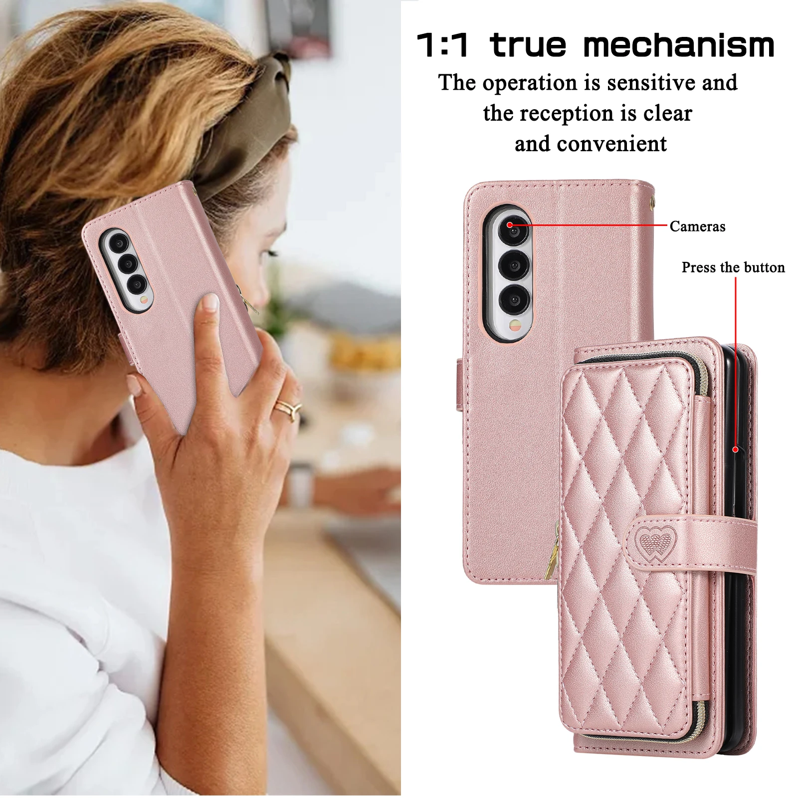 Premium High Capacity Card Holder Wallet Case with Crossbody Lanyard and Zipper Buckle Magnet Cover