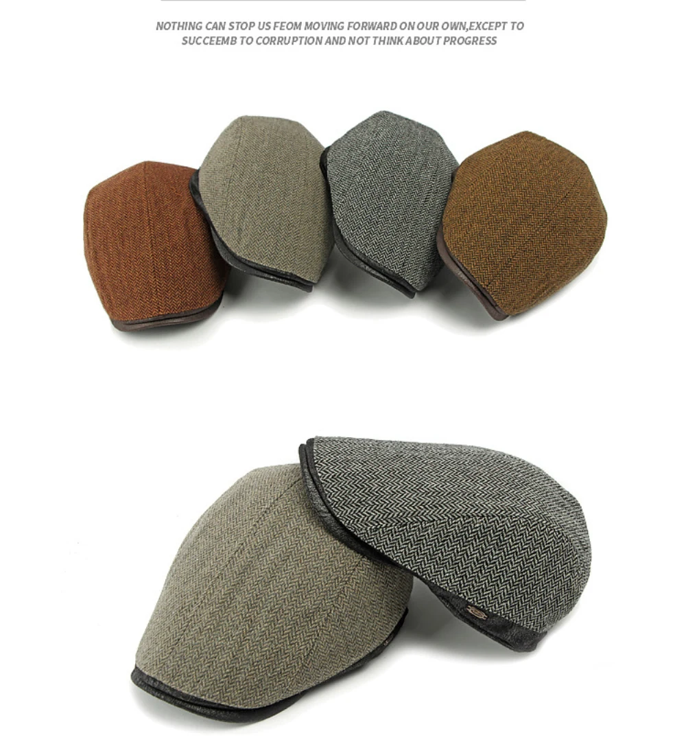HT4958 Berets Männer Frauen Neue Herbst Winter Hut Gestreiften Wolle Baskenmütze Hut Männlich Weiblich Ivy Flache Kappe Einstellbare Fleece Gefüttert Baskenmütze Kappe – Detail 2