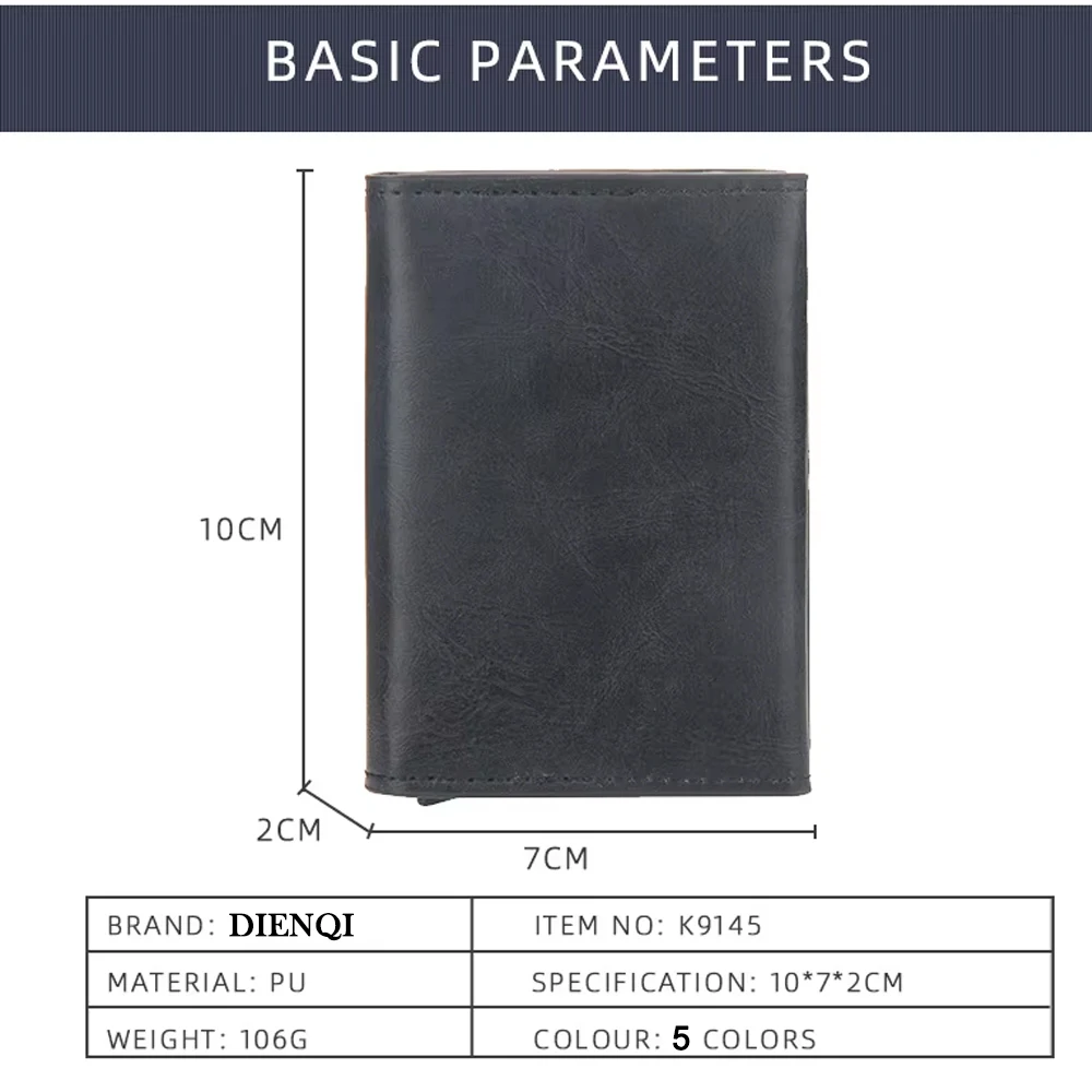 Pop Up Credit Card Holder Wallets Men Slim Rfid Blocking CardHolder Wallet for Men Card Money Bag Purse PU Leather Short Wallets 6