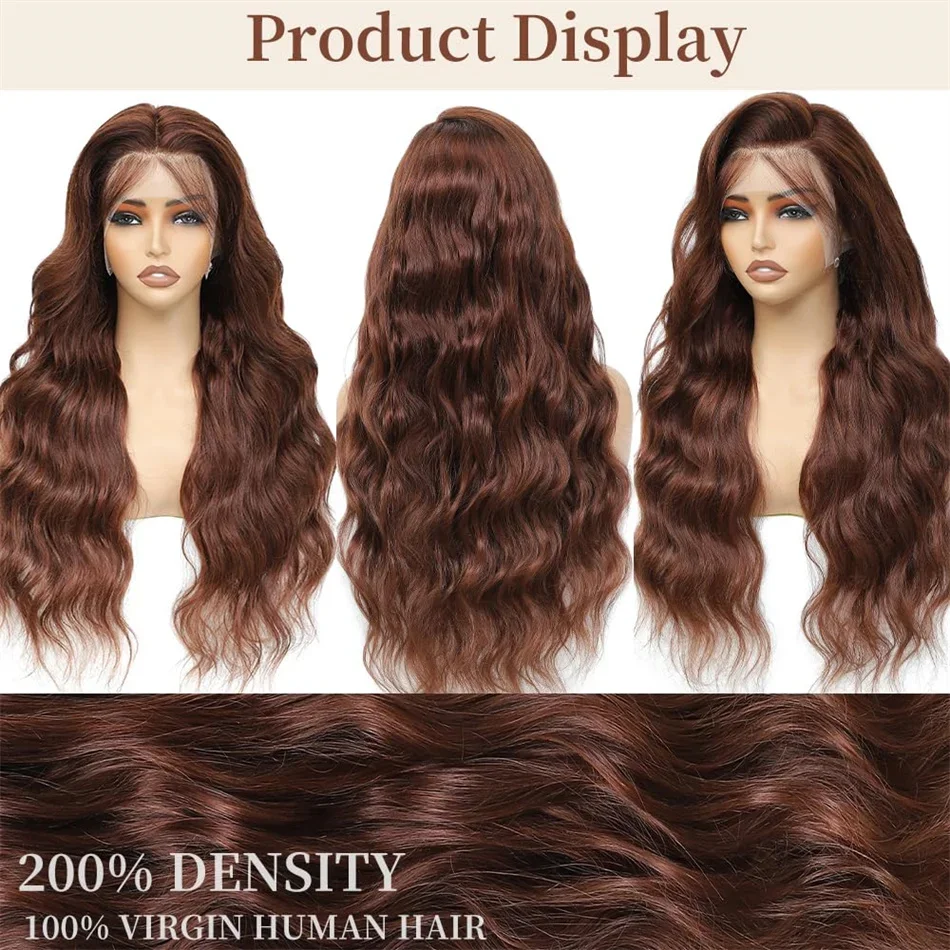36 Inches Chocolate Brown Body Wave 13x6 Lace Front Human Hair Wigs 13x4 Lace Frontal Wig Brazilian Remy Hair Wig 220% Density