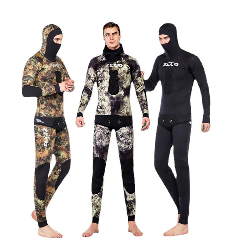 35mmMensNeopreneHoodedWetsuitScubaDivingWarmCamouflageFish