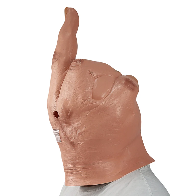 Creative Personality Despises Vertical Middle Finger Latex Mask Halloween Creepy Fingers Cosplay Spoof Headgear Props Half Face Mask Masquerade Mask Full Face Mask Cosplay Hats Game Cosplay Props