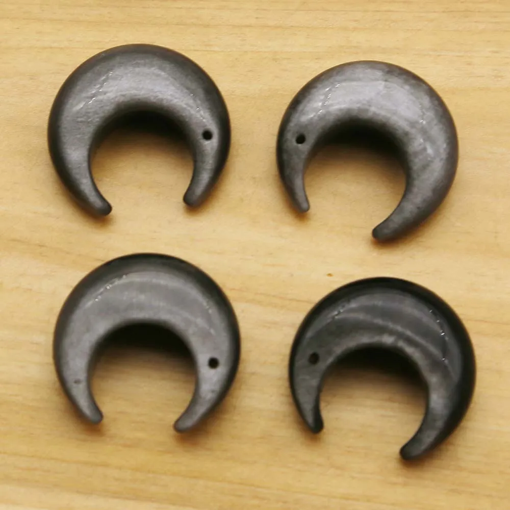Quality Natural Stone Obsidian New Moon Carved Necklace Pendants Fashion Charms Earrings Jewelry Gift Accessories Wholesale 4Pcs