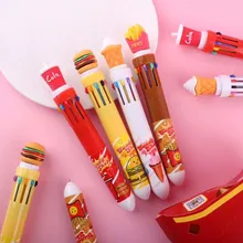 Stylos à bille multicolores 10 en 1, 4 pièces/lot, créatifs, Cola, Burger, frites, enfants, amusants, pressurisés, pour marquage d'écriture