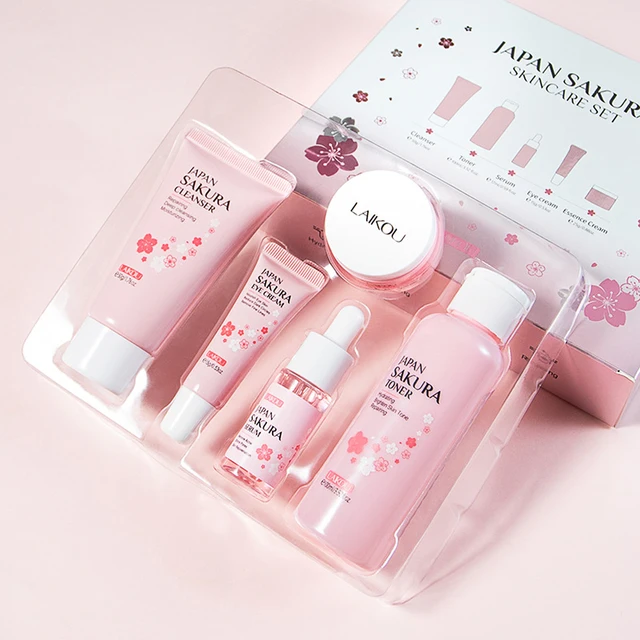 Sakura – Kit de soins du visage pour femmes, 5 pièces/boîte, blanchissant, hydratant, nettoyant, sérum, Toner, crème pour les yeux, japon