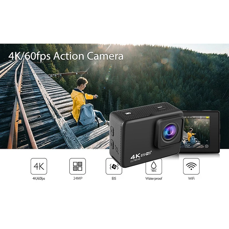 수중 방수 손떨림 방지 카메라, 헬멧 고 스포츠 프로 브이로그 카메라, 4K HD WIFI 액션 카메라, 60Fps, 170 도 광각 EIS