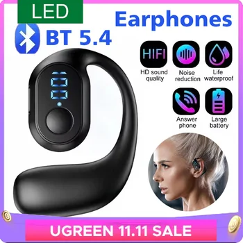 Bluetooth 5.4 Cuffia Wireless Gancio per l'orecchio Auricolare LED HiFi Stereo Riduzione del rumore Clip Auricolare Auricolare impermeabile per il telefono Nuovo