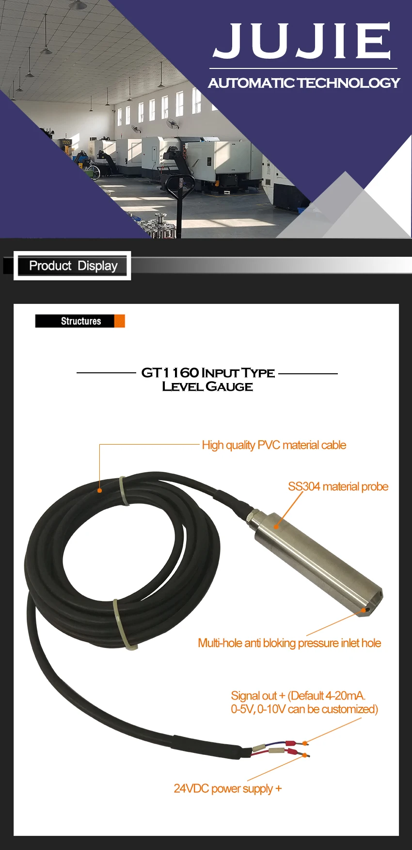 Submersible Level Gauge with Display Sensor Water Level Gauge SS Probe Water Tan