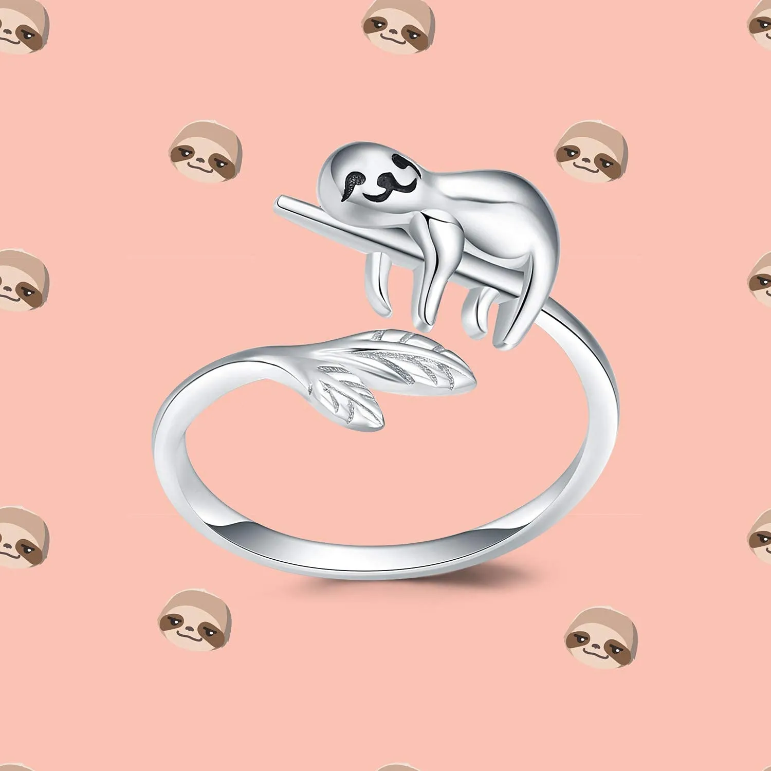 

Fashion Lifelike Cute Sloth Ring Size Adjustable Animal Rings for Girl Women Men Party Jewelry Accessories Gift