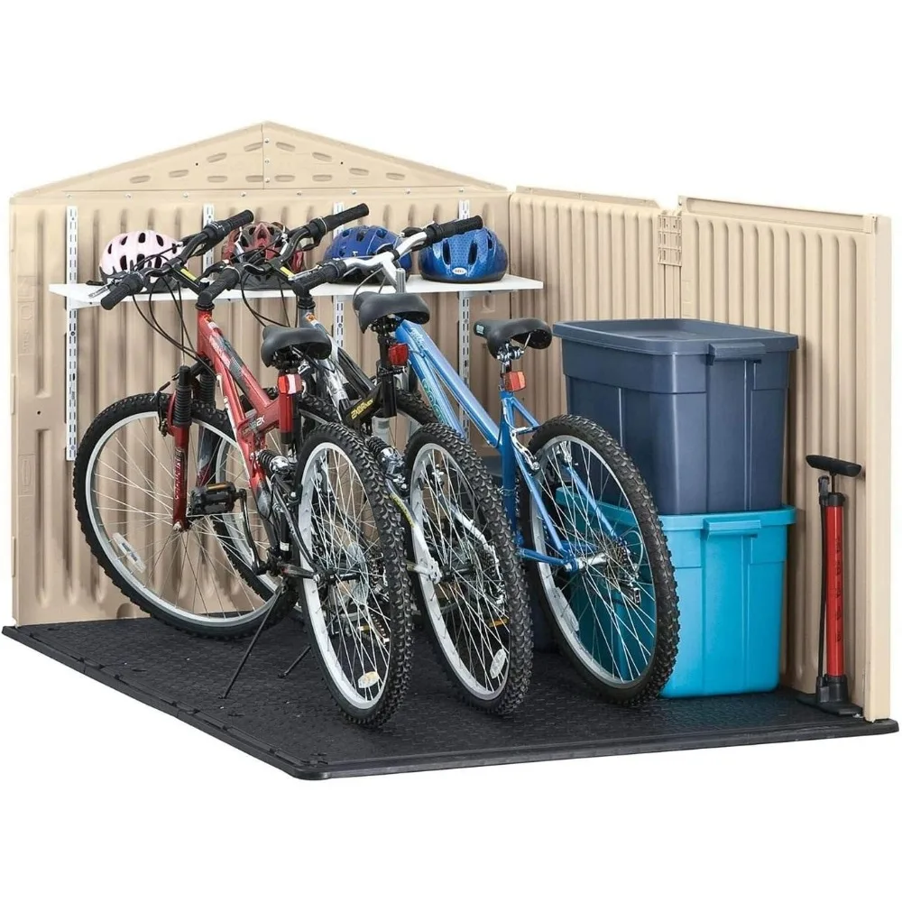 Slide-Lid Resin Outdoor Storage Shed (5 x 6.5 Ft),Weather Resistant, Beige/Brown, Organization 4