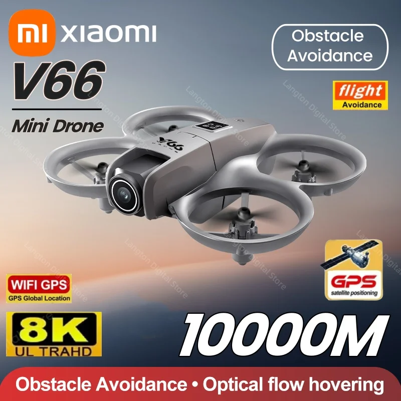Xiaomi V66 Mini RC Aerial Drone 8K Wide Angle HD Camera Foldable Obstacle Avoidance Helicopter Toy
