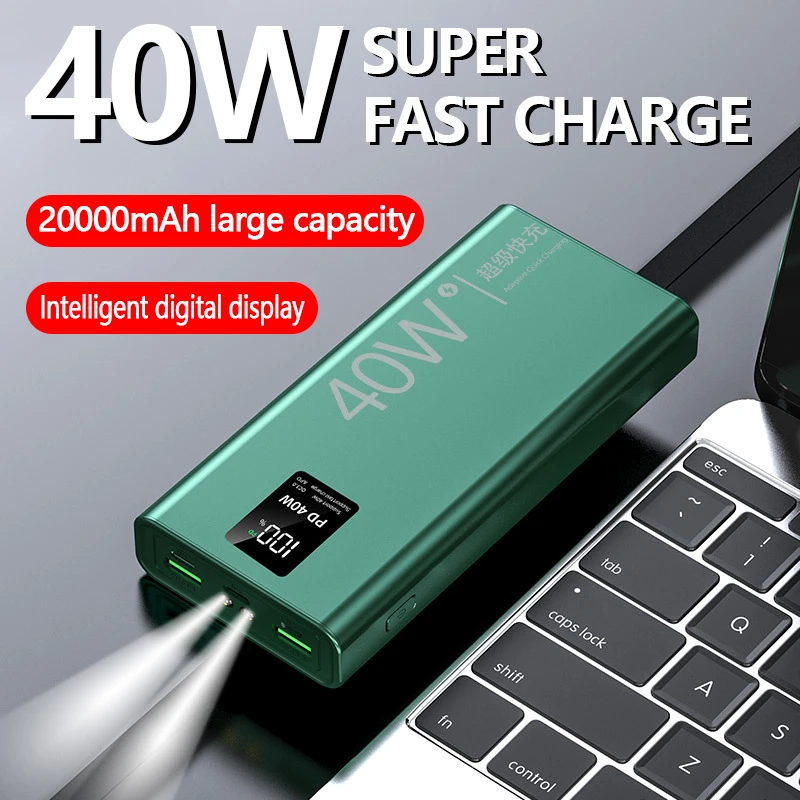 power bank charger 40w Super Fast Charging Large Capacity 20000 mAh Power Bank Two-way Fast Charging Digital Display External Battery QC3.0 smart power bank