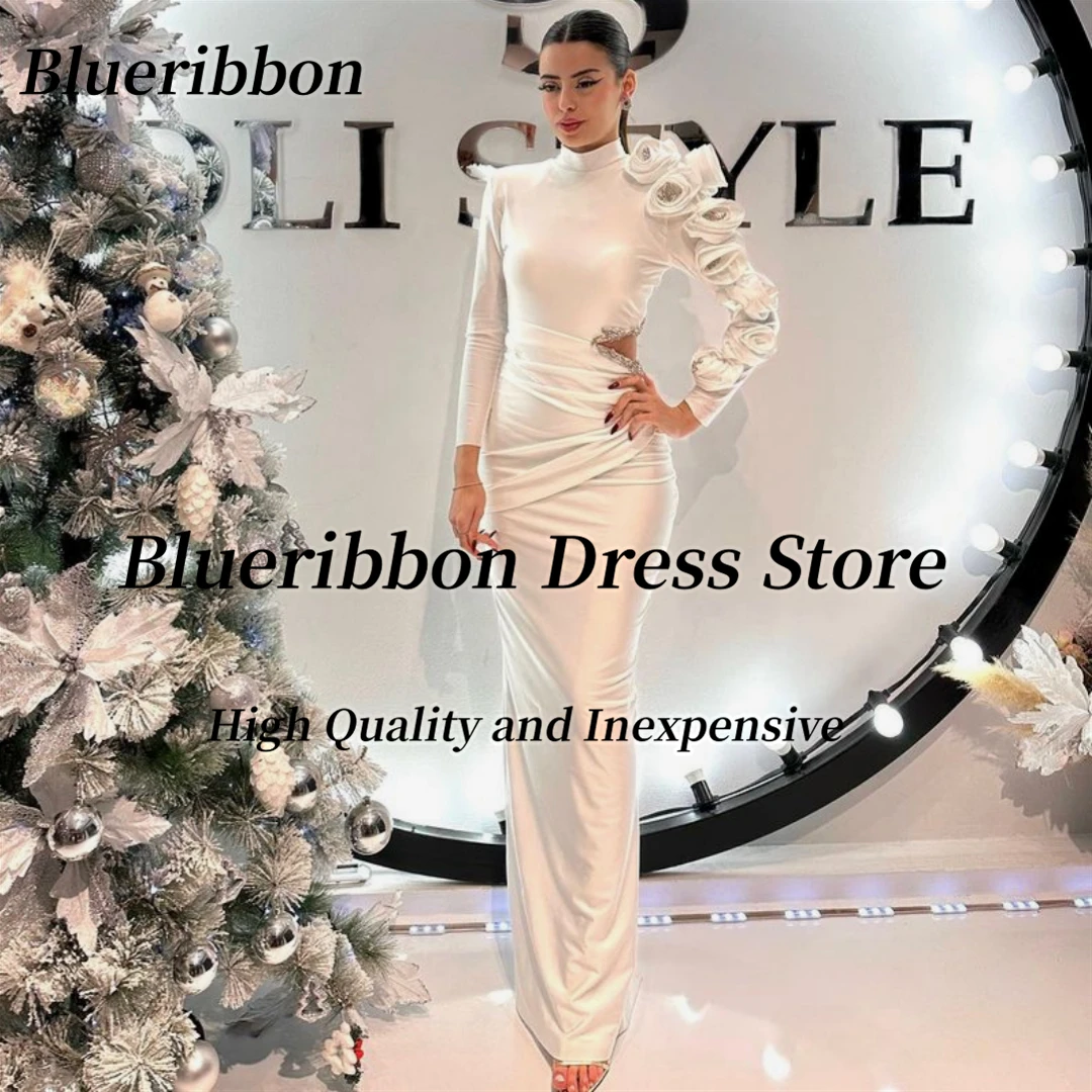 

Женское платье с длинным рукавом Blueribbon, свадебное банкетное платье с высоким воротником, платье для выпускного вечера с цветами