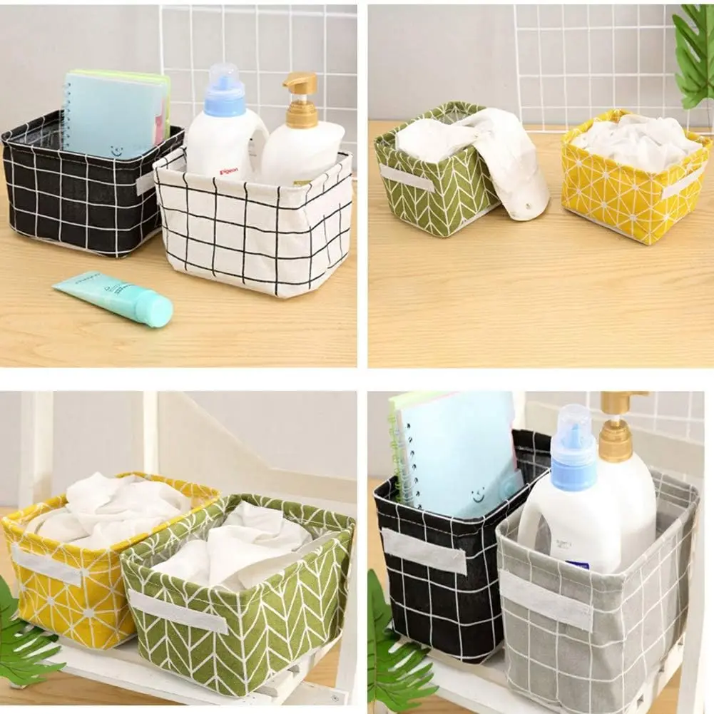 1pc Cotton Linen Fabric Waterproof Desktop Sundries Basket Storage Box Cosmetic Toy Organizer Underwear Socks Clothes Storagebag 6