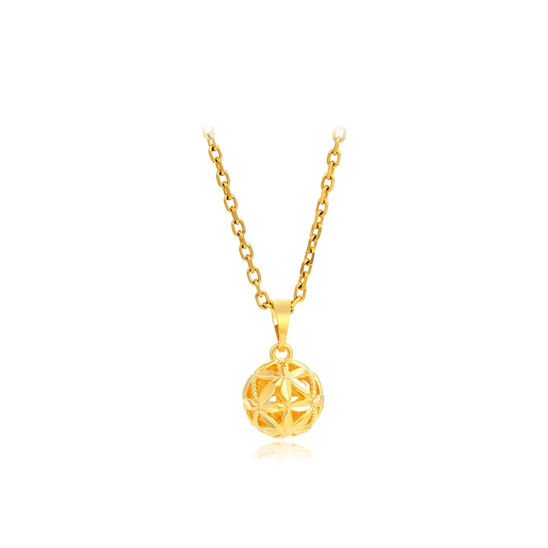 24k Pure Yellow Gold Color Hollow Lucky Beads Necklaces for Women Girl Chocker O Word Chain Wedding Fine Jewelry Gifts Not Fade