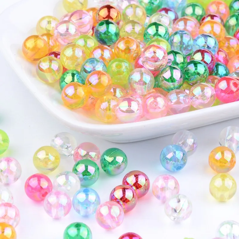 

500g Eco-Friendly Transparent Acrylic Beads Round AB Color Mixed Color 8mm Hole: 1.5mm about 2000pcs/500g