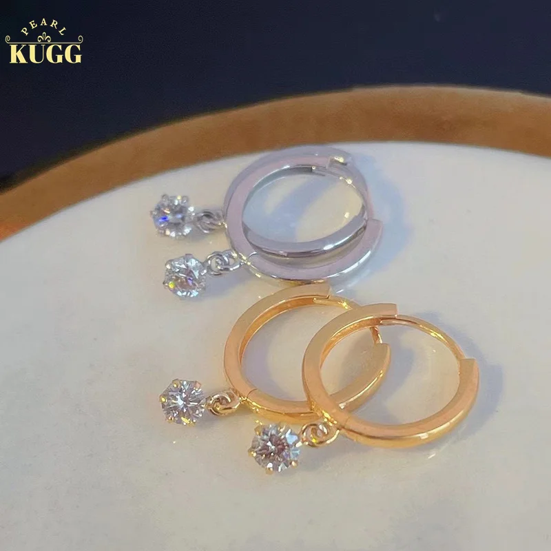 

KUGG 18K White or Yellow Gold Earrings 0.20carat Real Natural Diamond Hoop Earrings for Women Wedding Classic Round Design
