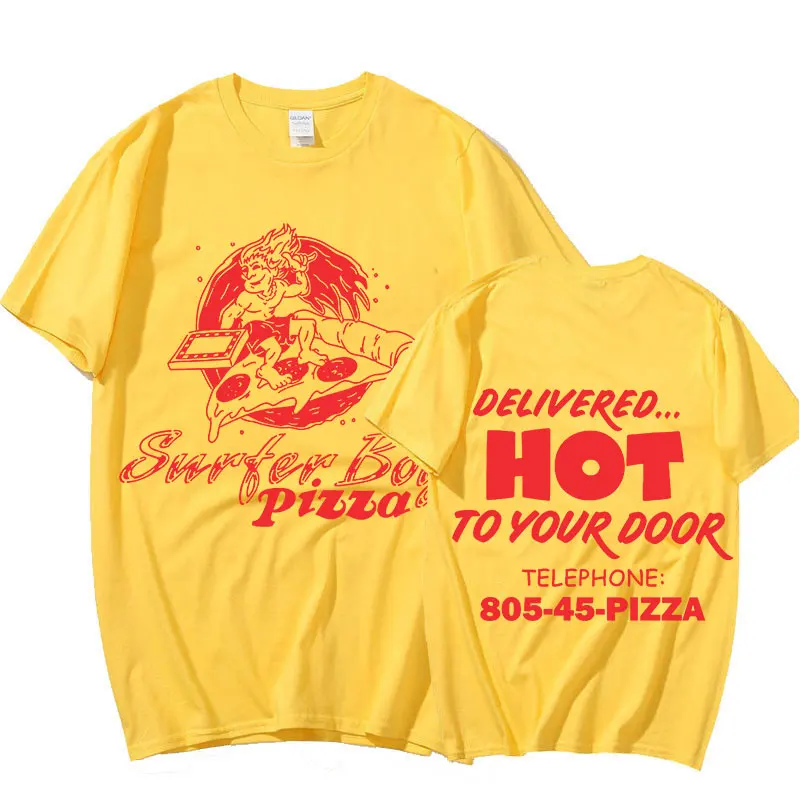 Surfer Boy Pizza Print T shirt Men's Cotton Short Sleeve T shirts
