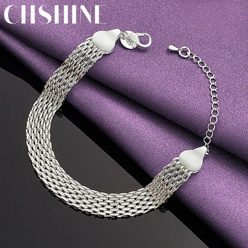 

CHSHINE 925 Sterling Silver 10mm Weaving Geometry Bracelet For Women Men Wedding Party Fashion Charm High Quality Jewelry Gifts