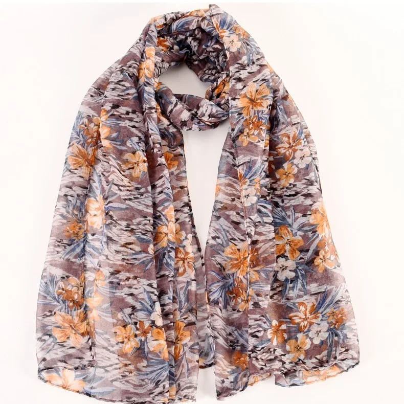 

2022 Newest Women Floral Pattern Scarf Cotton Voile Scarf Shawls