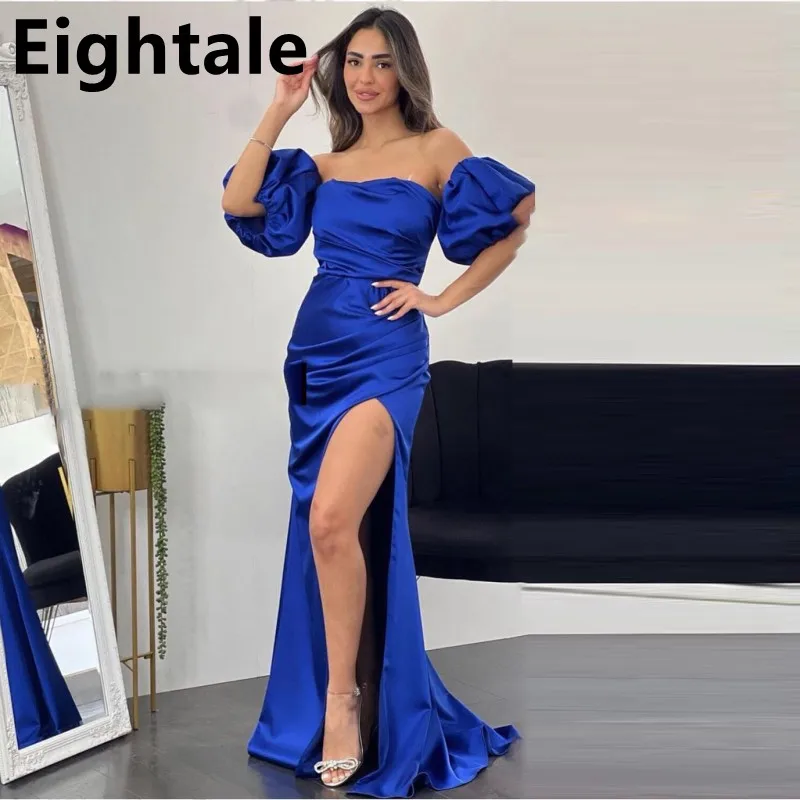 Eightale 2022 Mermaid Evening Dress Removable Sleeve Satin Prom Gown