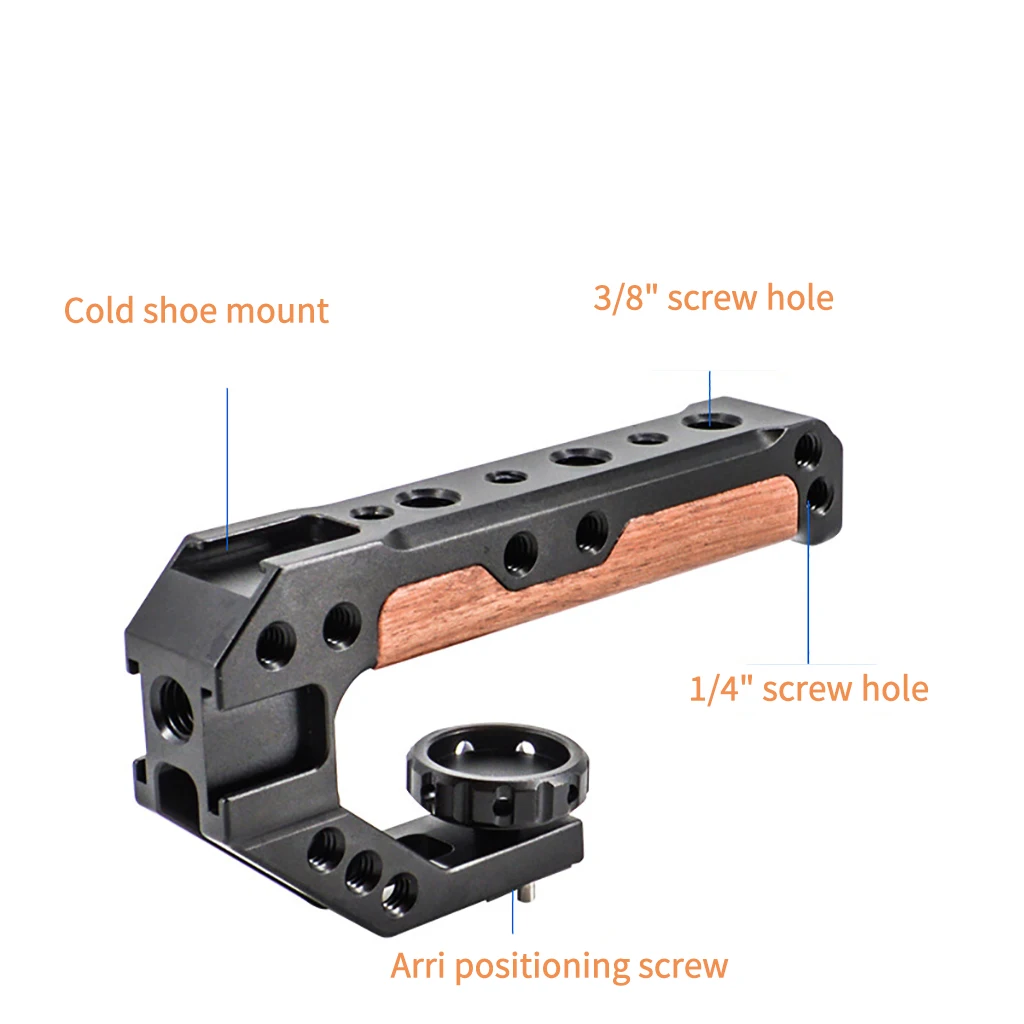 Description Picture 6 of itemUniversal Camera Cage Top Handle Wooden Handgrip with Cold Shoe Mounts Arri Locating Screw Compatible for DSLR Camera Cages