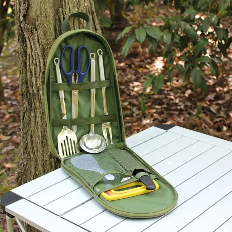 HOT 7pcs Outdoor Camping Cookware Utensil Set Portable Tableware Kitchen Cooking Utensil Organizer Hiking Travel BBQ Storage Bag