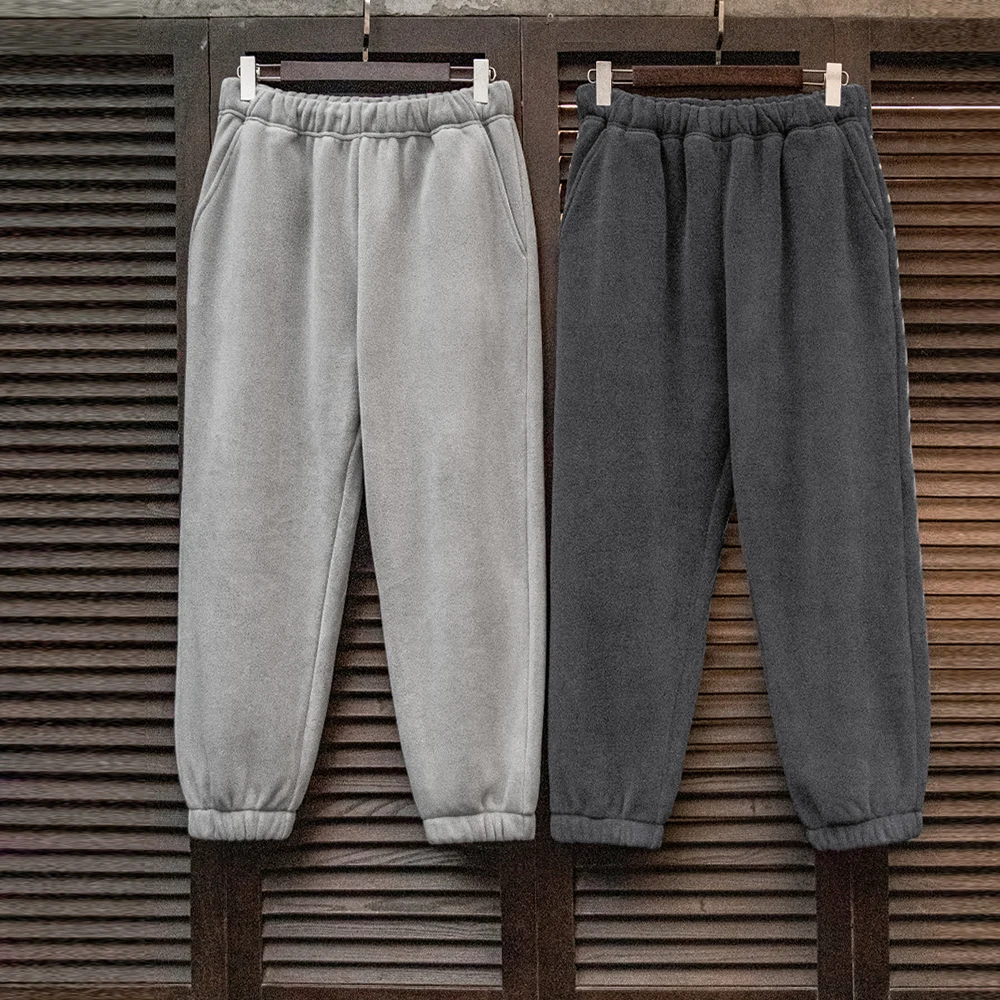 Maden Men's Casual Polar Fleece Cuffed Sweatpants Solid Color Elastic Waist Fleece-lined Pants Warm Sports Straight-leg Trousers 6
