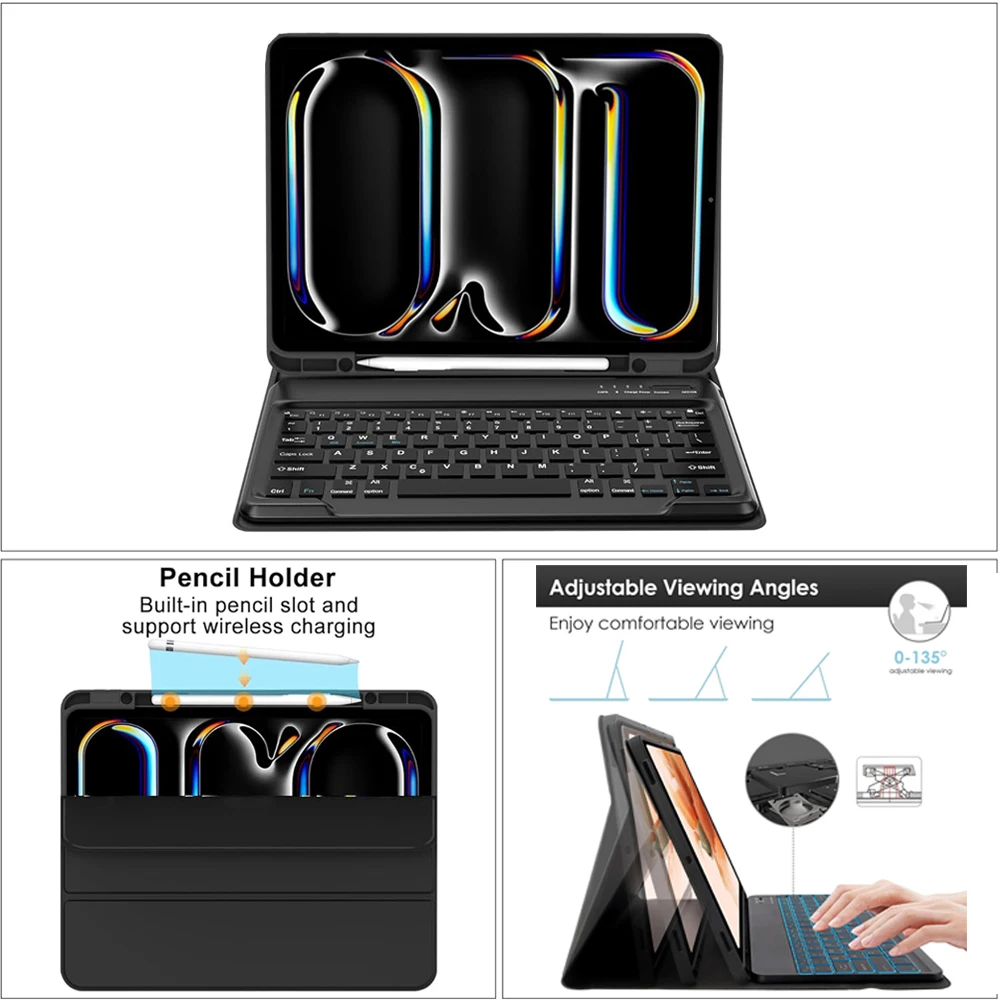 Premium Keyboard Case with Detachable Wireless Bluetooth and Pencil Holder