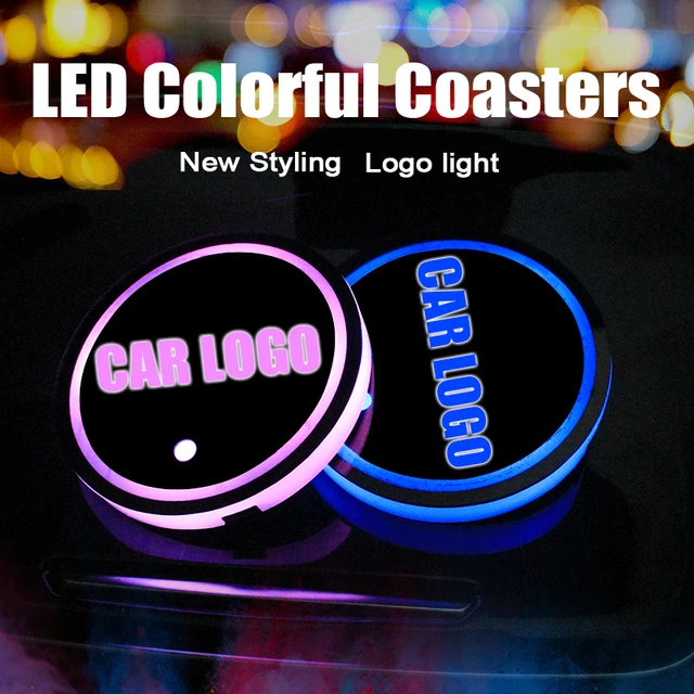 2Pcs Car Interior Water Coaster 7 Colors LED Light Smart Cup Mat