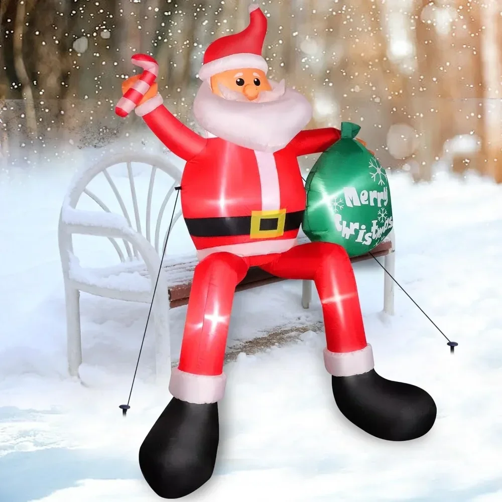 

Inflatable Christmas Decoration 2024 Blow Up Santa Claus With Gift Bag Sitting on Roof Wall Tree Chair Outdoor Decors Ornaments