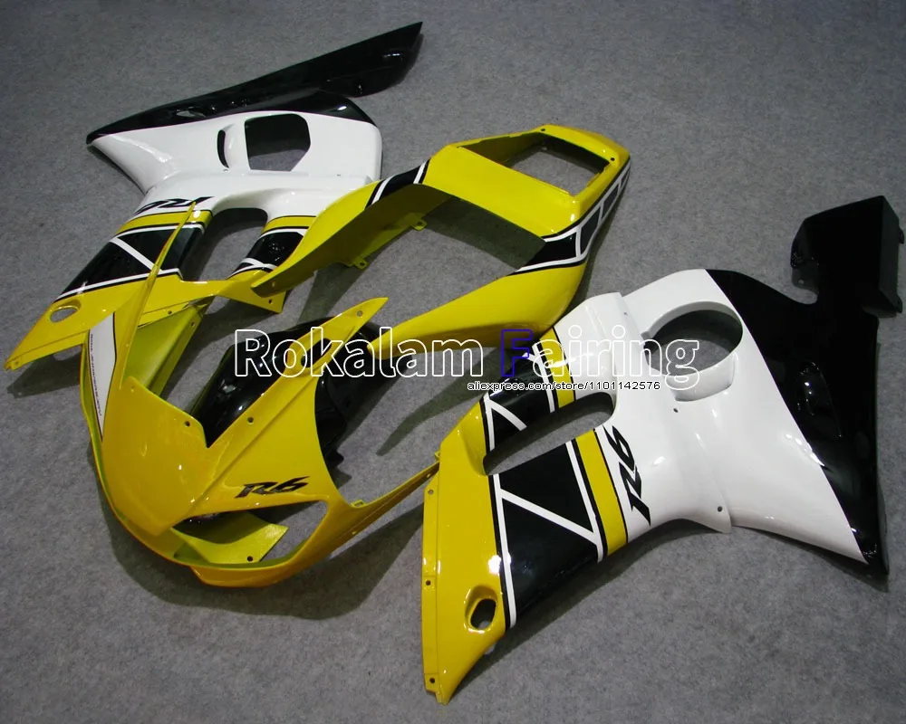 

Для Yamaha YZF R6 желтый черный белый корпус YZFR6 мотоциклетный обтекатель 1998 1999 2000 2001 (литьё под давлением)