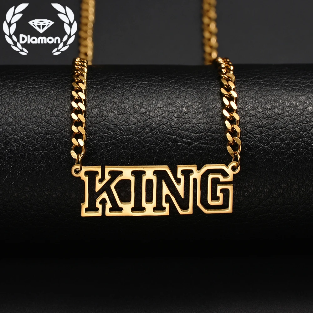 

Diamon Custom Name Cuban Thick Chain Stainless Steel Big Hollow Letters Necklace Pendant Birthday Jewelry Mother's Day Gift