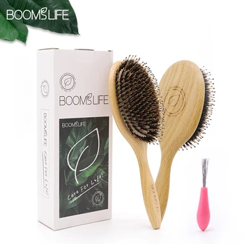 BOOMSLIFE Boar Bristle Hair Brush Women OAK Wood Comb Hair Styling Scalp Massage Hairbrush Salon De Beaute Barber Accessories