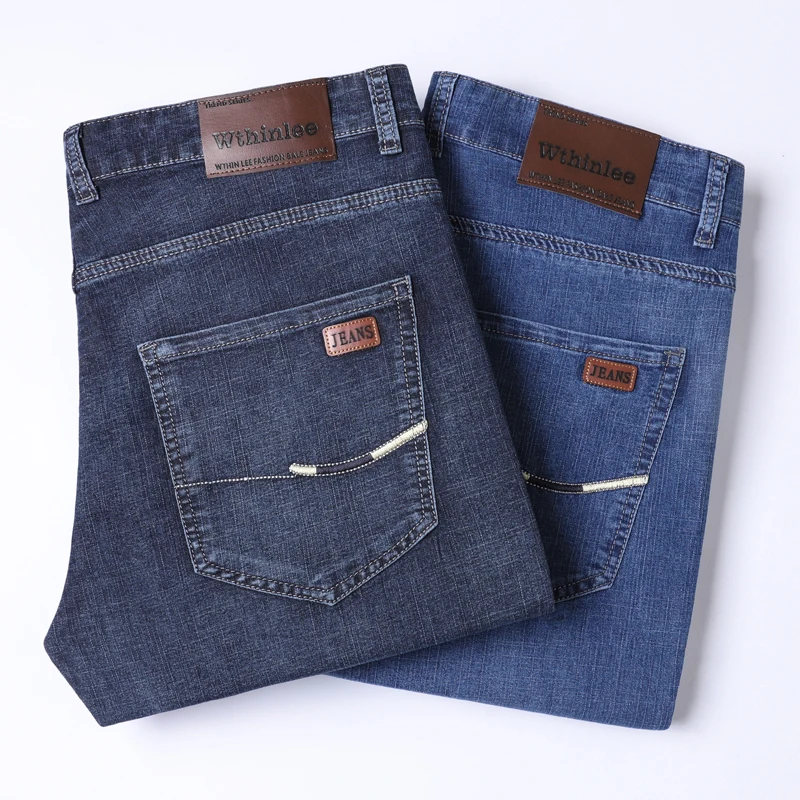 Wthinlee Summer Thin Men's Stretch Straight Jeans Classic Black Blue Business Casual Large Size Denim Pants Brand Trousers 6
