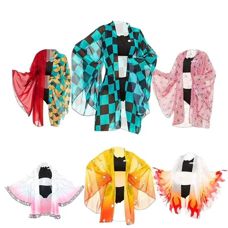 

Kimetsu No Yaiba Cosplay Swimsuit Kochou Shinobu Kamado Nezuko Bikini Beach Swimwear Suit Women Haori Kimono Cloak