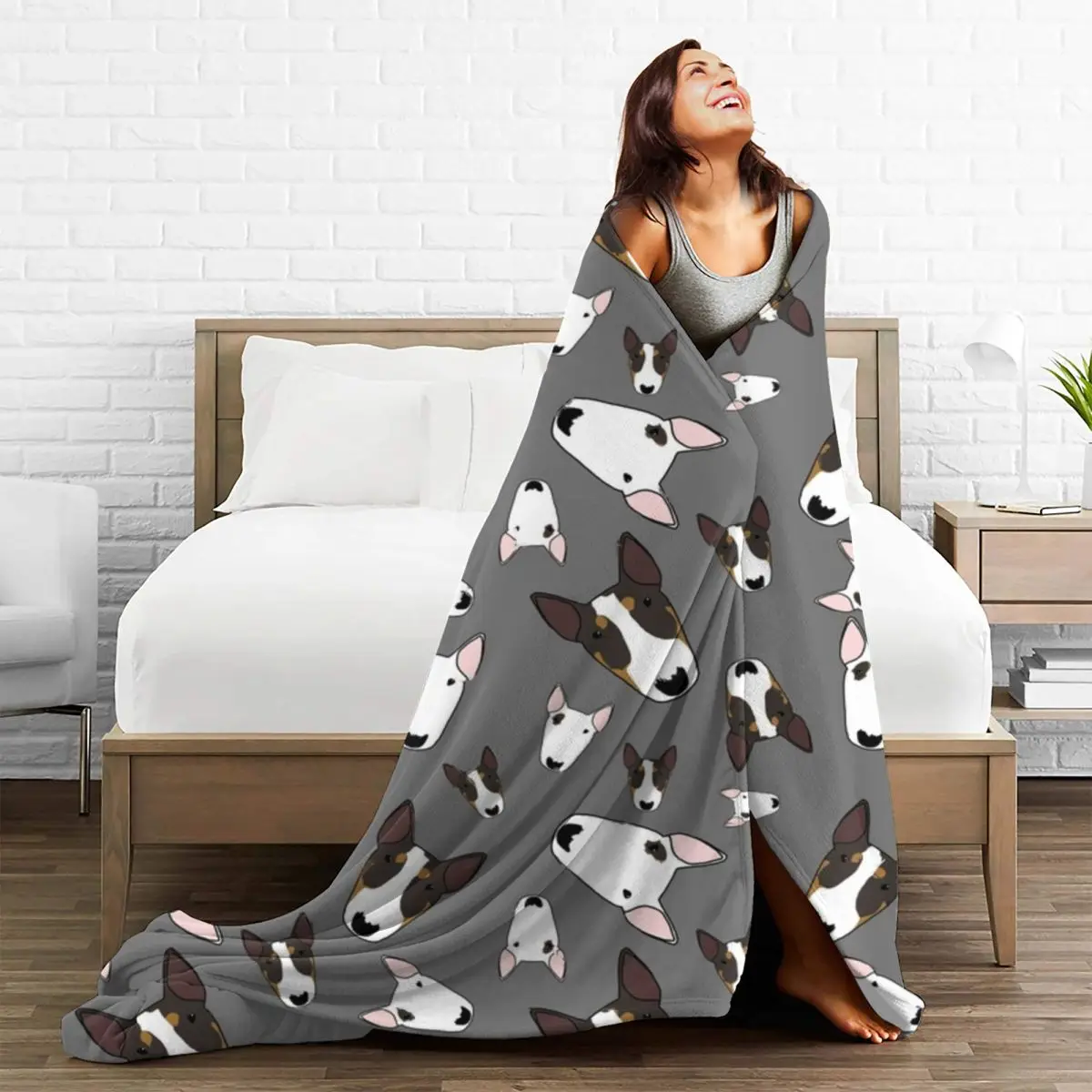 Bull Terrier Soft Durable Blankets Pet Gray Camping Bedding Throws Winter Funny Design Flannel Bedspread Sofa Bed Cover 5