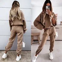 Ensemble deux pièces en polaire pour femme, survêtement décontracté, surdimensionné, à capuche, manches longues, pantalon de Sport, hiver 2025, 2025 1