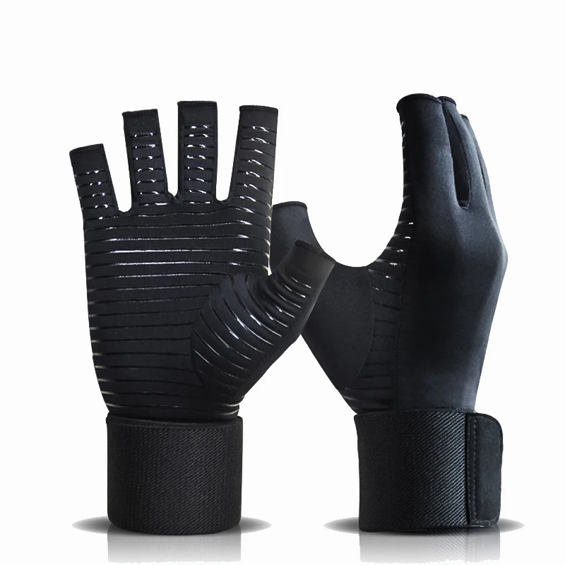 

Compression Arthritis Gloves with Strap Copper Infused Fingerless Gloves Hand Support for Arthritis Carpal Tunnel Hand Pain