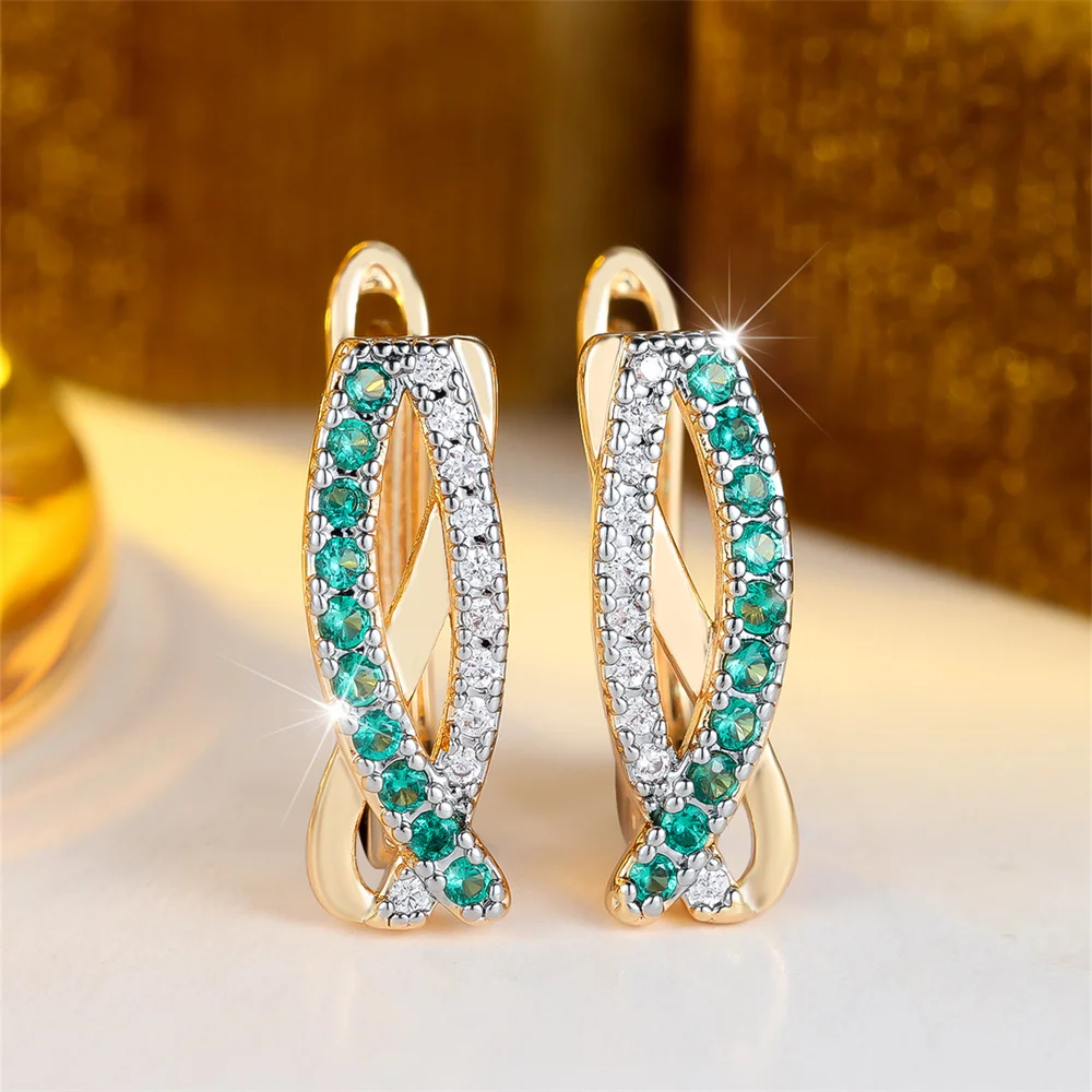 Multicolor Crystal Zircon Hollow Infinity Hoop Earrings For Women Vintage Gold Color Ear Buckle Wedding Jewelry Engagement Gifts