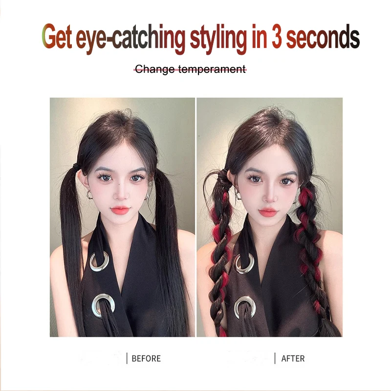 LUPU 18-inch Rainbow Long Curly Ponytail Hair Extensions Synthetic Rubber Band Style for Fashion Party Role-Playing