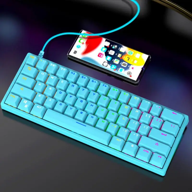 

Mini Gaming Mechanical Keyboard 61 Keys RGB Hotswap Type-C Wired Gaming Keyboard PBT Keycaps 60% Ergonomics Keyboards