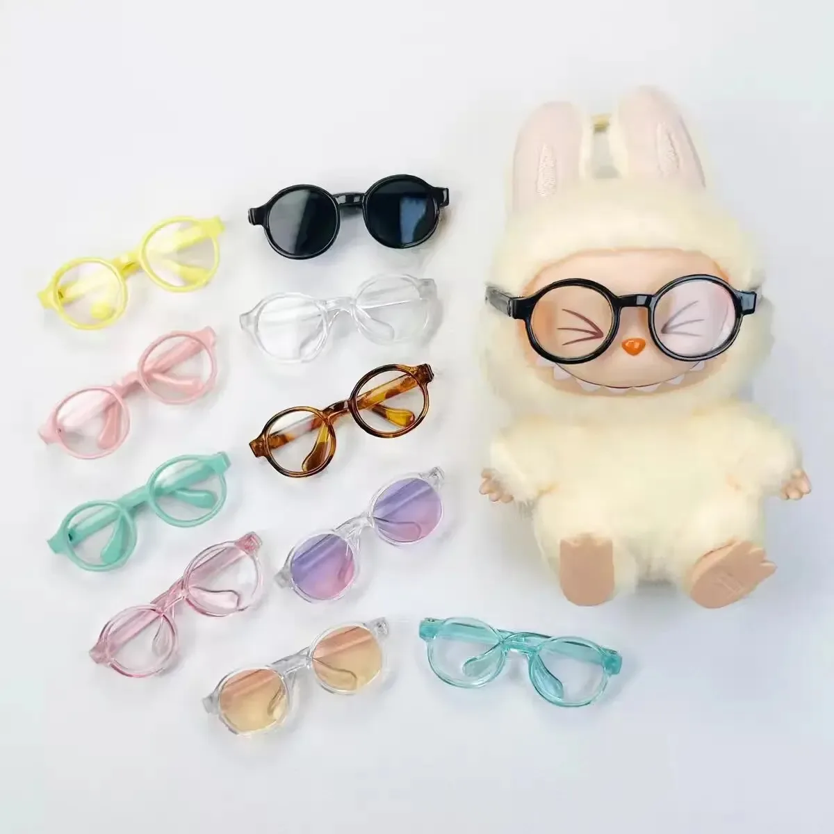 6,5 cm transparente BJD-Puppenbrille – Kunststoff-Sonnenbrille für 17 cm große Puppen, süßes Labubu-Spielzeugzubehör, Mini-Brille für Dollfie