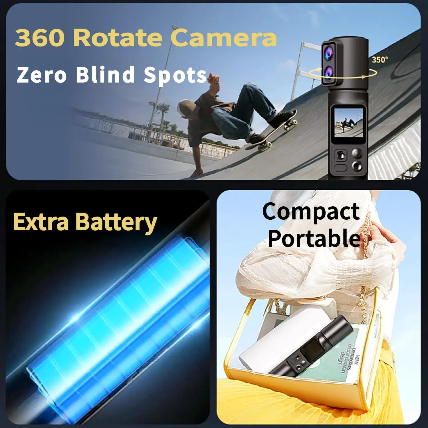 흔들림 방지 5배 줌 6K 휴대용 액션 카메라 350 ° 회전식 듀얼 렌즈 Wifi EIS 포켓 카메라 DV 스크린 레코더 SA