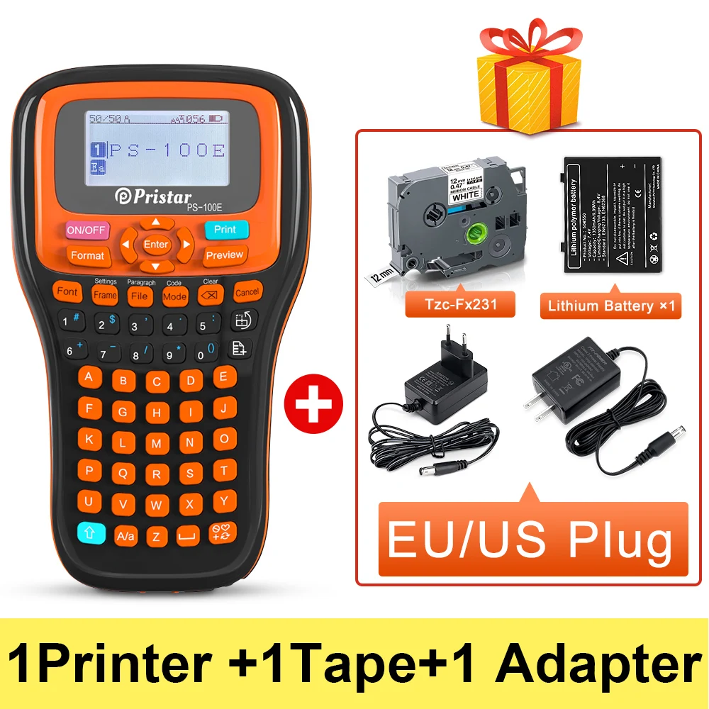 Ps100e rotulagem maching portátil máquina de etiquetas de corte automático com 5pk tze231 etiqueta fita substituir para o irmão p toque impressora de etiquetas