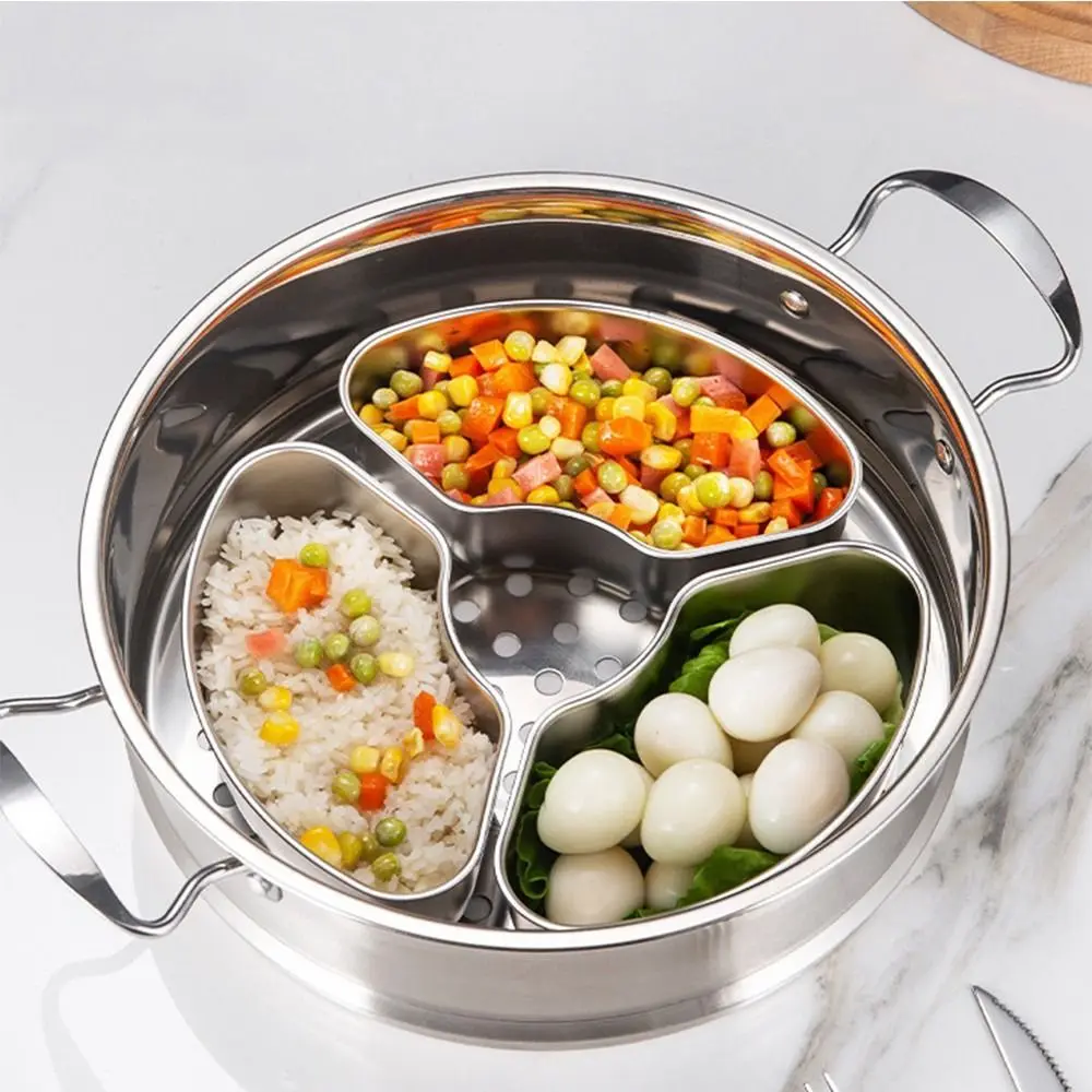 Stainless Steel Steaming Plate Fan Shaped Divided Steaming Plate Grid Household Food Bowl Tray Kitchen Accessories steamer rack